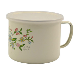 Kubek emalia 14cm 1,5L z pokrywką Kwiaty